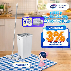 Combo 3 Bông Lau + 1 Bộ Lau Nhà MyJae Đài Loan Sợi Microfiber 2 Ngăn Tự Vắt Xoay 360 Độ Thông Minh 123cm