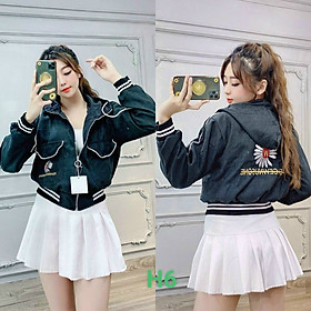 Áo Khoác Dù Nữ HOA CÚC 2 Lớp Lót Trong Phối 2 Màu Sọc Tay Cá Tính Thời Trang