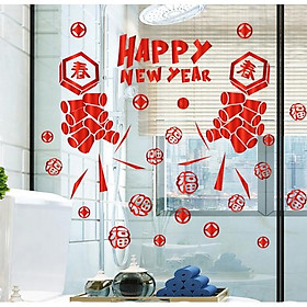 Mua Decal trang trí Tết - Happy New Year ( ĐỎ - VÀNG )