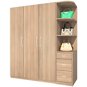 Tủ quần áo gỗ MDF Tundo 3 cánh 3 ngăn kéo màu óc chó 180 x 55 x 200cm