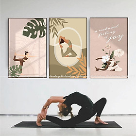 Tranh treo tường tráng gương trang trí decor phòng yoga 2 tặng kèm đinh treo