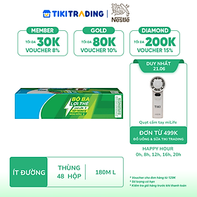 Thùng 48 hộp sữa lúa mạch Nestlé MILO Ít đường 180ml