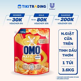 Túi Nước Giặt Omo Matic Comfort Cho Máy Giặt Cửa Trên Hương Tinh Dầu Thơm Xoáy Bay Vết Bẩn, Hương Thơm Bền Lâu 3.6Kg