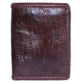 HP2449 - Bóp nam Huy Hoàng da đà điểu da trơn đan viền kiểu đứng màu nâu đỏ