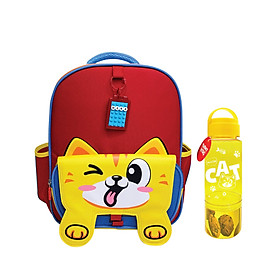 Combo Balo Sáng Tạo TOONYKIDS Cá Nhân Hóa và Bình Nước Mèo Chuột TN00423-001 [Tặng Kèm Sticker