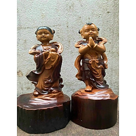 Cặp tượng điêu khắc tiên đồng ngọc nữ bằng gỗ bách xanh thơm nức pu giả cổ kt cao 15×8×7cm 