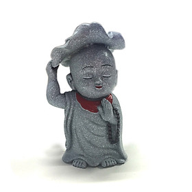 Tượng đá chú tiểu đội lá sen - đá xám - size nhỏ
