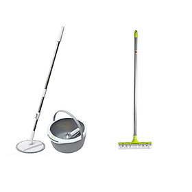 Bộ 2 món lau nhà cao cấp gồm bộ lau nhà 360 cải tiến nhỏ gọn và cây lau sàn gạt nước 2in1 thông minh Scotch-Brite CB-LN2