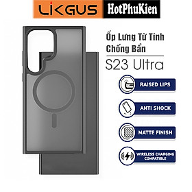 Ốp lưng nhám sạc từ tính cho Samsung Galaxy S23 Ultra hiệu Likgus PC Ultra-thin Frosted Magnetic Case - mặt lưng nhám mờ chống bám bẩn, gờ bảo vệ Camera 0.5mm - Hàng nhập khẩu - Đen