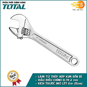 Mỏ lết làm từ thép hợp kim có khóa 6 inches - 10 inches TOTAL - THT101063, THT1010103, mỏ lếch siêu bền, tay cầm chắc chắn