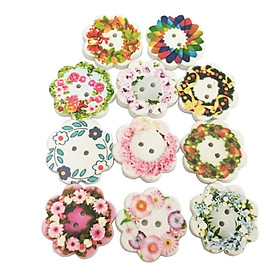 100Pcs Colourful Flower 2 Hole Wood Button for Crafting/Sewing/Scrapbooking