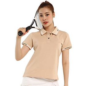 Áo thun polo nữ phối cổ sọc Simple Basic, vải mềm mịn, co giãn, thoáng mát, màu kem