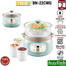 Nồi nấu chậm - chưng yến cách thuỷ Bennix BN-22CWG - thố lớn 2.2 lít - 3 thố nhỏ 0.45 lít - Hàng chính hãng