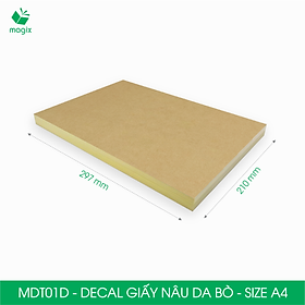 MDT01D - Xấp 50 tờ decal giấy nâu da bò đế vàng khổ A4 - Giấy in đơn hàng, nhãn dán, sticker tự dính