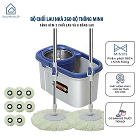 Chổi Lau Nhà Xoay 360 Độ - Cây Lau Nhà Tự Vắt Nhỏ Gọn Cho Gia Đình - Có 2 Chổi Lau Ướt và Khô - Tặng Kèm 8 Bông Lau - HÀNG CHÍNH HÃNG MINIIN