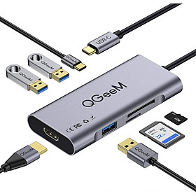 Bộ Hub USB C QGeeM 7 trong 1 4K Type C sang HDMI, 3 x USB 3.0, 1 x USB-C sạc nhanh PD 100w, 1 khe đọc thẻ SD&TF tương thích với MacBook Pro 13/15 (Thunderbolt 3), 2018 Mac Air, Chromebook Type C A