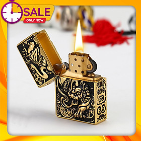 Mua Vỏ Hột Quẹt Bật Lửa Đẹp Độc Lạ Zorro Z-KJ1003D Màu Vàng Cổ Họa Tiết Kì Lân 3D Nổi - dùng xăng bấc đá cao cấp