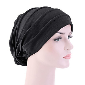 Night Sleep Cap Cotton Head Cover Hair Loss Soft Stretchy Cap  Black