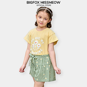 Đồ bộ cộc tay bé gái Bigfox Miss Meow size đại mùa hè vải cotton kiểu Hàn Quốc in Flower Power cỡ 3-11 tuổi 25kg 30kg