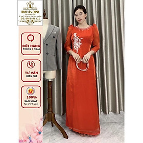 Áo dài thiết kế dáng đẹp_tơ sống ánh kim lót lụa tông đỏ CChinh