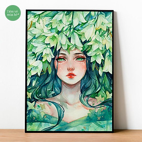 Tranh số hóa  - Cô gái và hoa loa kèn đã căng khung 40x50cm 27 màu