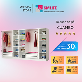 Tủ quần áo gỗ hiện đại SMLIFE Cuambo  | Gỗ MDF dày 17mm chống ẩm | D315xR52xC190cm