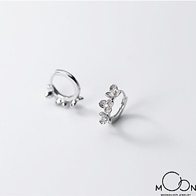 Khuyên tai bạc nữ Moonsilver, bông tai bạc tròn 3 bông hoa nhỏ xinh xắn-chuẩn bạc cao cấp