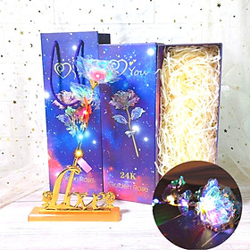 Quà Valentine, Quà 8/3 Ý Nghĩa Tặng Vợ, Quà 20/10, Quà Noel Cho Người Yêu (Phiên Bản Giới Hạn) - Hoa Hồng Galaxy Đế Chữ Love Có Đèn Led Phát Sáng