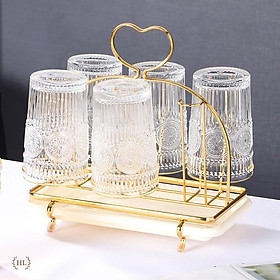 Mua Úp cốc vàng gương có khay hứng nước kèm núm bọc chống trượt Decor Trái Tim 2022 | GIÁ ÚP LY CỐC TIM