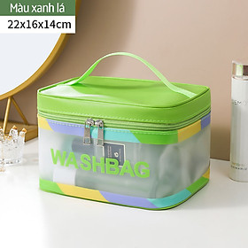 Túi đựng mỹ phẩm mini du lịch đa năng Wash.Bag trong suốt chất liệu da PU nhiều màu có khóa kéo tiện lợi