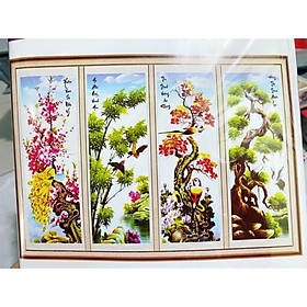 Mua Tranh thêu chữ thập tứ quý Xuân Hạ Thu Đông Tùng Cúc Trúc Mai LV3282 (121x75) chưa thêu