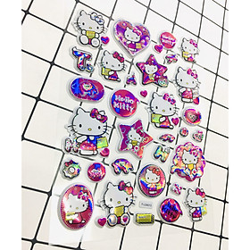 Hình Dán Hello Kitty sticker Nổi 3D set 3 bảng ( 96 miếng ảnh )