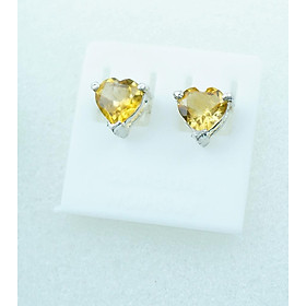 Bông tai nữ đá citrine tự nhiên vàng 5.5mm mài giác trái tim