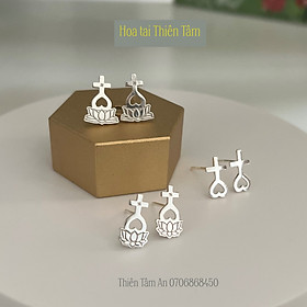 Hoa tai Thiên Tâm Bạc 925 có tòa sen loại bông liền tai TTA Jewelry