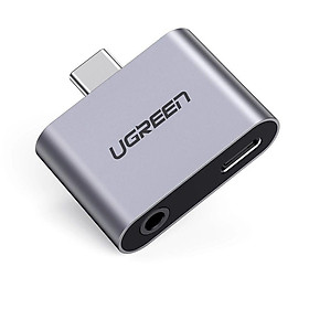 Ugreen UG70312CM193TK 2 trong 1 màu xám bộ chuyển USB type C ra 3.5mm audio và sạc nhanh cổng c chuẩn pd - HÀNG CHÍNH HÃNG