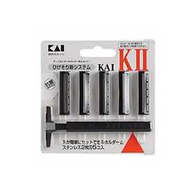 Set dao cạo 2 lưỡi kép KAI (1 thân, 5 lưỡi) nội địa Nhật Bản + Tặng Gói Trà Sữa Matcha / Cafe Macca 20g
