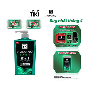 Tắm gội 2 trong 1 Romano Classic cổ điển lịch lãm phiên bản Deluxe nhanh chóng tiện dụng 650gr