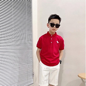 Áo Polo bé trai 5-12 tuổi cộc tay họa tiết in logo và kẻ, Áo cổ trụ cho bé vải cao cấp thoáng mát khỏe khoắn thời trang