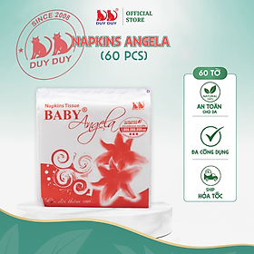 Combo 5 gói Giấy ăn Angela 100% bột giấy 60 tờ (31x31cm) lụa mềm siêu dai