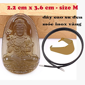 Mặt Phật Đại thế chí đá obsidian ( thạch anh khói ) 3.6 cm kèm vòng cổ dây cao su đen - mặt dây chuyền size M, Mặt Phật bản mệnh