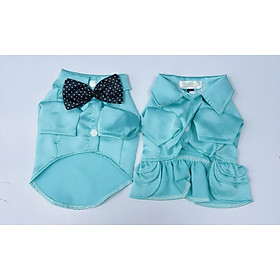 SET CẶP ĐÔI VÁY CÔNG CHÚA VÀ ÁO NƠ SIÊU ĐẸP XANH DƯƠNG TỪ 1-10KG DÀNH CHO THÚ CƯNG CHÓ MÈO