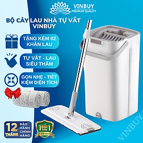 Bộ cây lau nhà VinBuy kèm thùng tự vắt thông minh, chổi lau nhà xoay 360 độ lau sạch nhanh  - Trắng