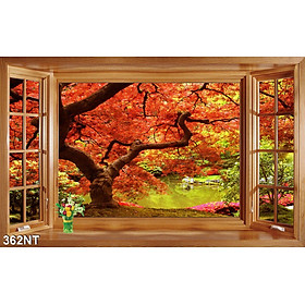 TRANH DÁN TƯỜNG 3D CỬA SỔ PHONG CẢNH ĐẸP 362NT - TRANH DÁN TƯỜNG HÌNH Ô CỬA SỔ NHÌN RA PHONG CẢNH
