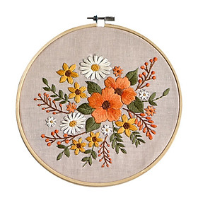 1 Set Flower Pattern Embroidery Starter Kit Cross Stitch Kits 26 x 26cm