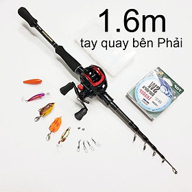 Bộ cần câu lure JD rút gọn 60cm chất liệu carbon kèm dây và hộp mồi lure BCM13