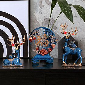 Reindeer Resin Sculpture Deer Statue Fu Character Plate Set Modern Elk Sculpture Deer Sculpture for Bedroom Tabletop Office