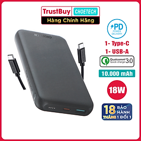 Mua Pin Sạc Dự Phòng 10000mAh In/Out Type C PD 18W  QC 3.0 18W CHOETECH B627 Kèm Cáp Type C to C 30W - Hàng Chính Hãng