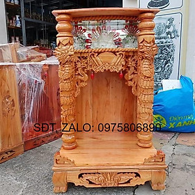 Mua Bàn Thờ thần tài Ông Địa Gỗ Xoan ngang 60cm Hộp Đèn