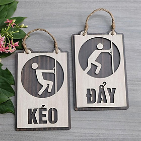 Tranh treo tường - Bảng gỗ trang trí PULL PUSH F03 - CRN - 01 đẹp trang trí nhà và quán cafe Trenddecor
