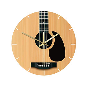 Modern Guitar Wall Clock Music Decorative No Ticking for Living Room Office